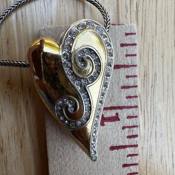 Brighton Pendant Necklace 16" Swarovski Crystal Silver Gold Tone Puffy Heart - Picture 10 of 11